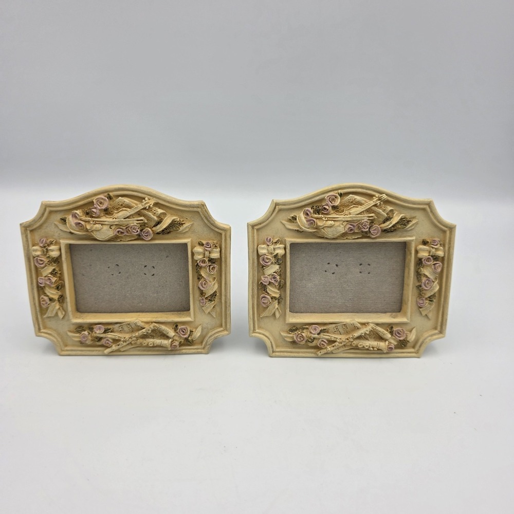 2 Vtg 1994 Figi Graphics Resin Musical Instruments‎ Rose Ivory Picture Frames
